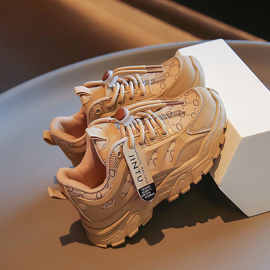 2025 New Shoes Lightweight Soft Sole Girls' Leather Sports Shoes Waterproof Children's Casual Running Shoes for Kids