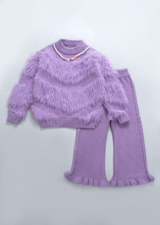 2-Pc Faux Fur Detail Pants Set