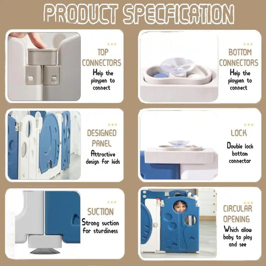 18 Panel Foldable Playpen for Babies and Toddlers