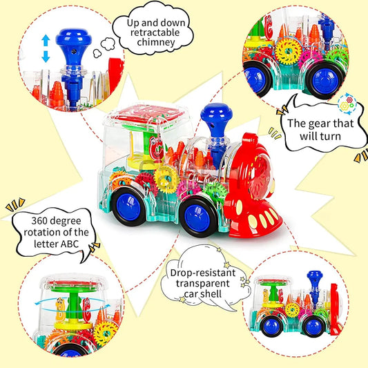 SaleOn Big Size Electric Gear Train Toys with Cool Light & Sound Effect Automatic 360 Degree Rotating Transparent Gear Train Engine Gear Mechanical Concept Educational Toys for Kids Mix Colors