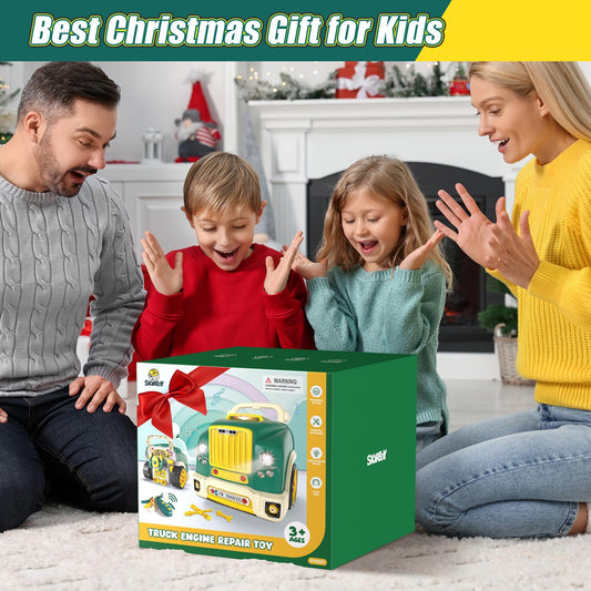 skirtoy Large Truck Engine Toy,Kids Mechanic Repair Set,Big Truck Builder Kit with Light and Sound,Take Apart Toys for Boys,Toy Trucks for Boys Age 4-7,Birthday Gift for Girls
