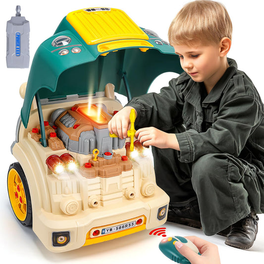 skirtoy Large Truck Engine Toy,Kids Mechanic Repair Set,Big Truck Builder Kit with Light and Sound,Take Apart Toys for Boys,Toy Trucks for Boys Age 4-7,Birthday Gift for Girls