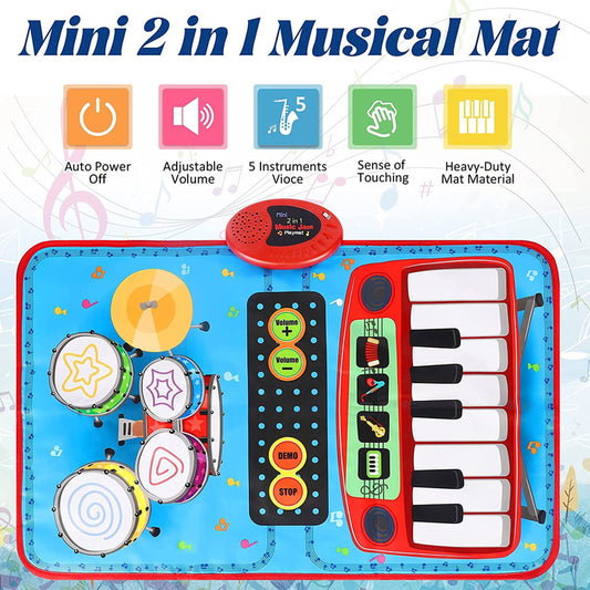 2 in 1 Piano Keyboard Drum Mat Music Toys Floor Piano Keyboards Play Mat Early Educational Baby Musical Toy